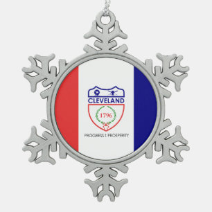 Flag of Cleveland, Ohio Snowflake Pewter Christmas Ornament