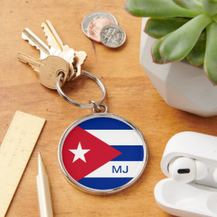 Flag of Cuba with Custom Monogram Key Ring