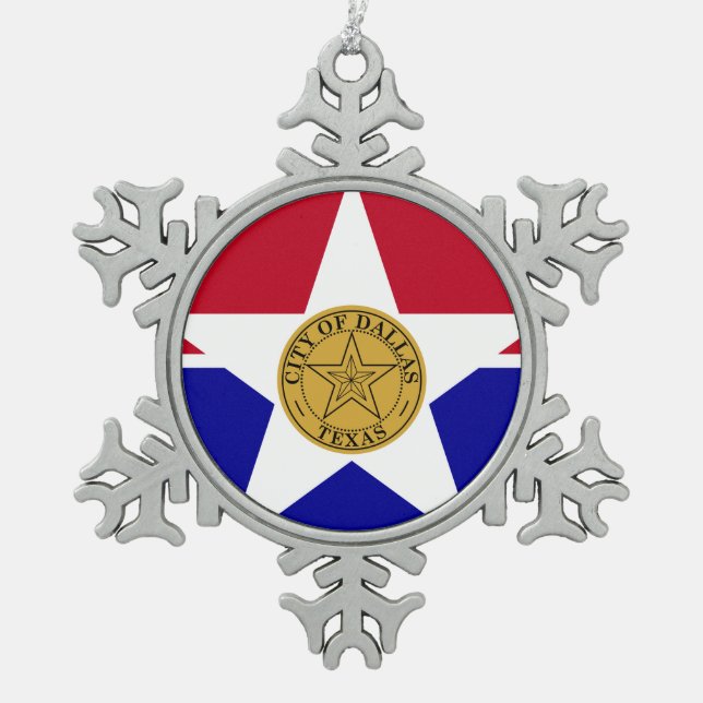 Flag of Dallas, Texas Snowflake Pewter Christmas O Snowflake Pewter Christmas Ornament (Front)