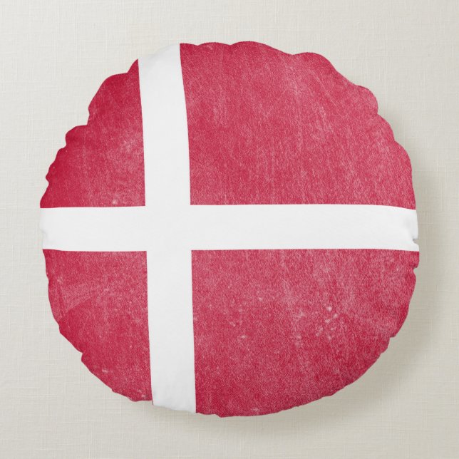 Flag of Denmark Grunge Round Cushion (Front)