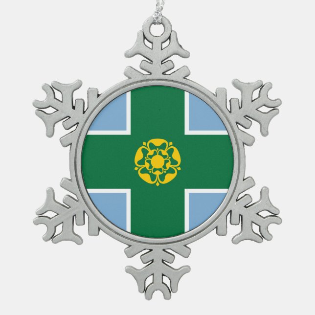 Flag of Derbyshire Snowflake Pewter Christmas Ornament (Front)