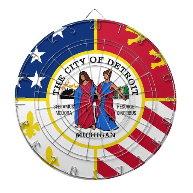 Flag of Detroit, Michigan Dartboard (Front)