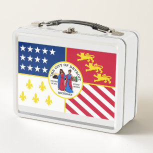 Flag of Detroit, Michigan Metal Lunch Box