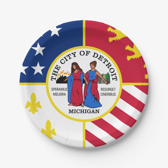 Flag of Detroit, Michigan Paper Plates (Front)