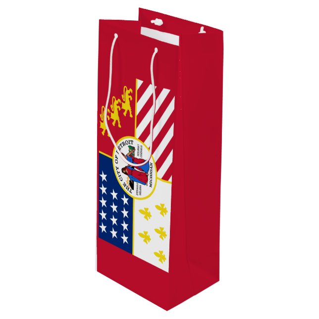 Flag of Detroit, Michigan Wine Gift Bag (Front Angled)