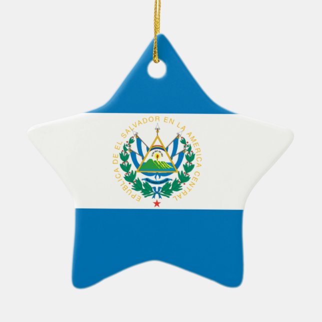 Flag of El Salvador Ceramic Tree Decoration (Front)