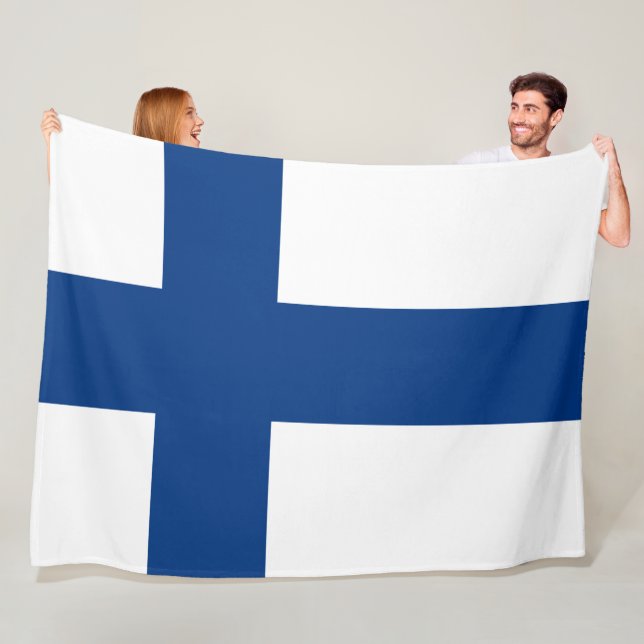 Flag of Finland Blue Cross Flag large Fleece Blanket (In Situ)