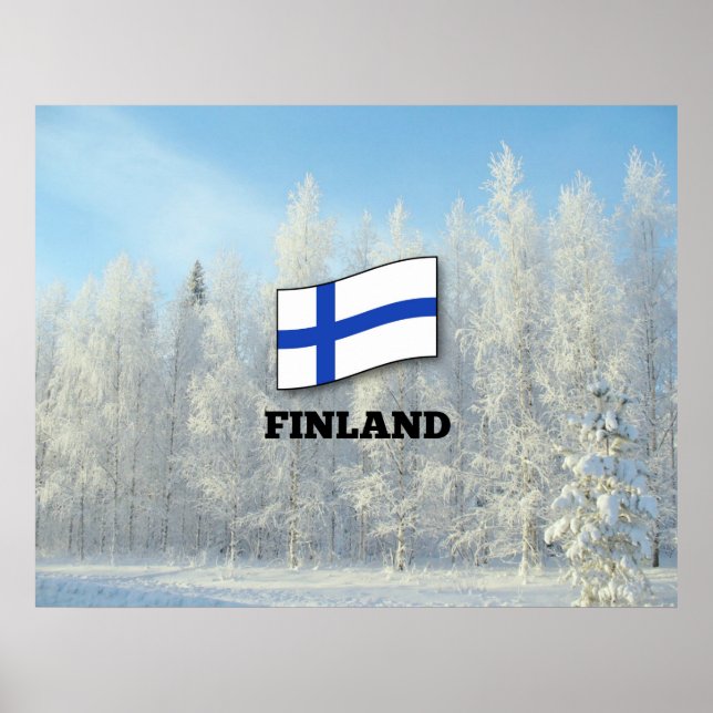 Flag of Finland, Snow-Covered Pine Trees Poster (Front)