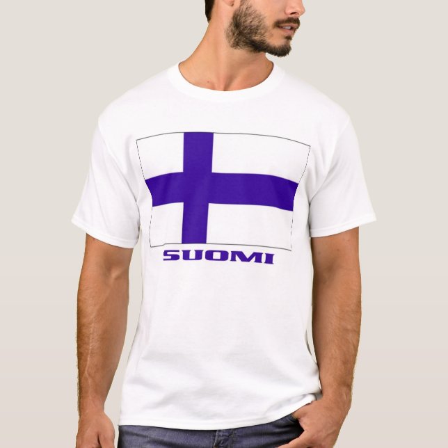 Flag of Finland + "Suomi" Finnish-American T-shirt (Front)