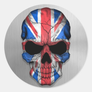 Flag of Great Britain on a Steel Skull Graphic Classic Round Sticker