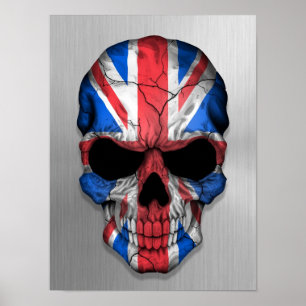 Flag of Great Britain on a Steel Skull Graphic Poster