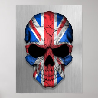 Flag of Great Britain on a Steel Skull Graphic Poster
