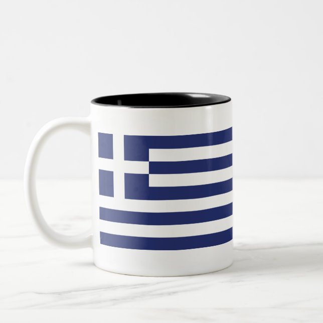 Flag of Greece Two-Tone Coffee Mug (Left)