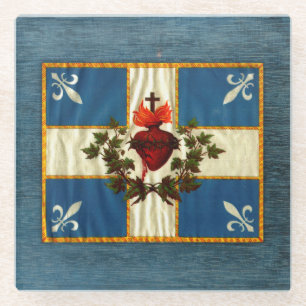 Flag of grunge Quebec eroded style Glass Coaster