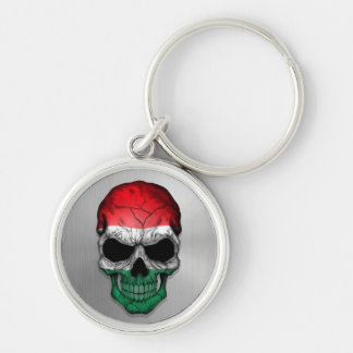 Flag of Hungary on a Steel Skull Graphic Key Ring
