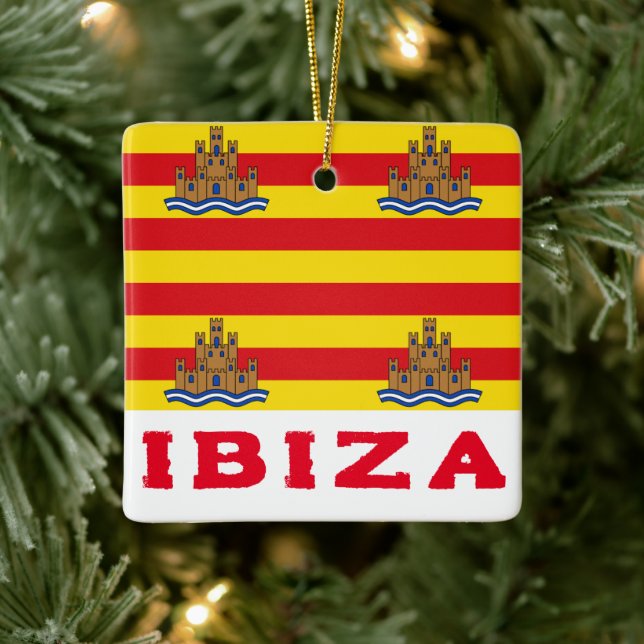 Flag of Ibiza, SPAIN Ceramic Ornament (Tree)