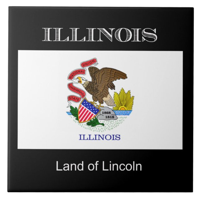 Flag of Illinois, labelled, Ceramic Tile (Front)