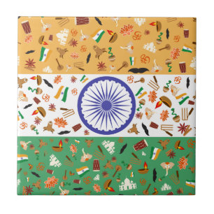 Flag of India with cultural items Ceramic Tile
