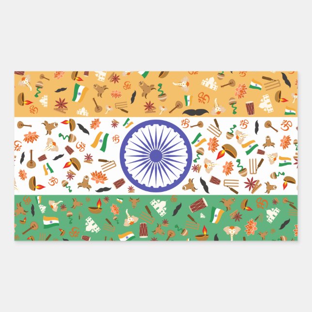 Flag of India with cultural items Rectangular Sticker (Front)