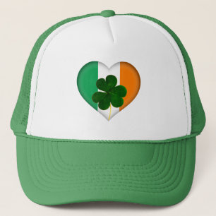 Flag of Ireland Heart Shamrock Clover St. Patrick Trucker Hat