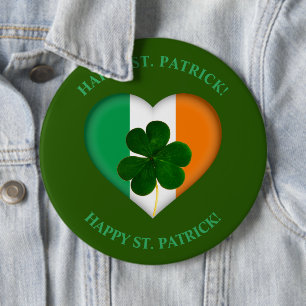 Flag of Ireland Heart with Shamrock St. Patrick 6 Cm Round Badge