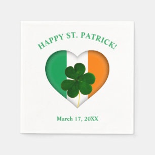 Flag of Ireland Heart with Shamrock St. Patrick Napkin