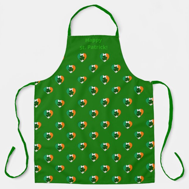 Flag of Ireland Hearts with Shamrocks St. Patrick Apron (Front)