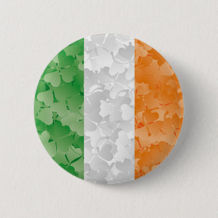 Flag of Ireland with shamrocks pattern 6 Cm Round Badge