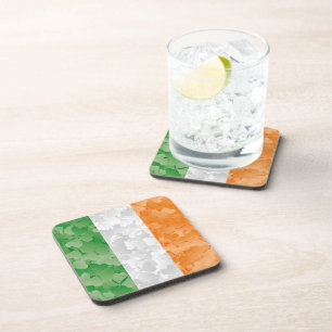 Flag of Ireland with shamrocks pattern Coaster