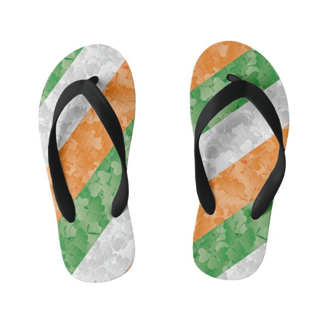 Flag of Ireland with shamrocks pattern Kid's Thongs (Footbed)