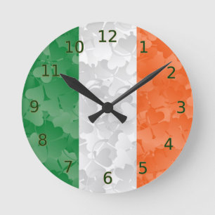 Flag of Ireland with shamrocks pattern Round Clock