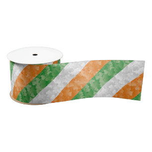 Flag of Ireland with shamrocks pattern Satin Ribbo Ribbon