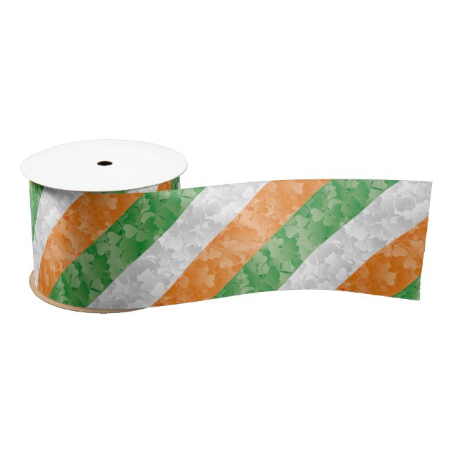 Flag of Ireland with shamrocks pattern Satin Ribbo Ribbon (Spool)