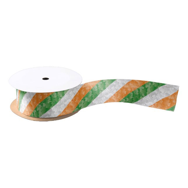 Flag of Ireland with shamrocks pattern Satin Ribbo Satin Ribbon (Spool)