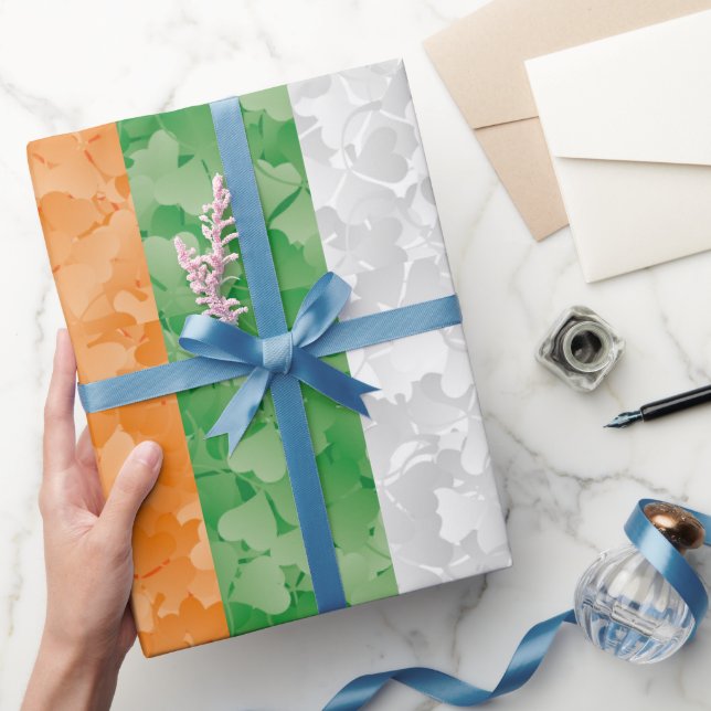 Flag of Ireland with shamrocks pattern Wrapping Paper (Gifting)