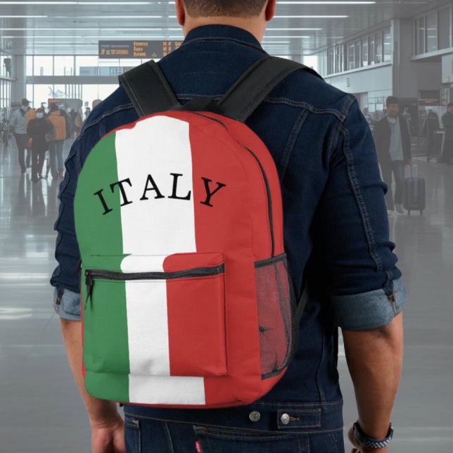 Flag of Italy Italian Printed Backpack (Flag of Italy Backpack for School or Italian Travel. Customize to say Italia if preferred)