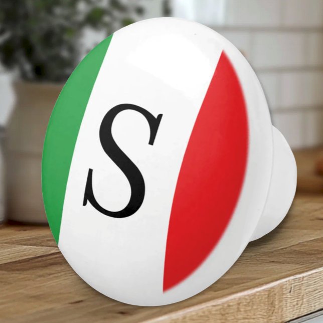 Flag of Italy - Monogrammed Italian  Ceramic Knob (Flag of Italy Monogrammed ceramic knob drawer or cabinet pull Italian heritage gift)