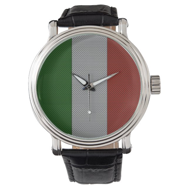 Flag of Italy with Carbon Fibre Effect Watch (Front)