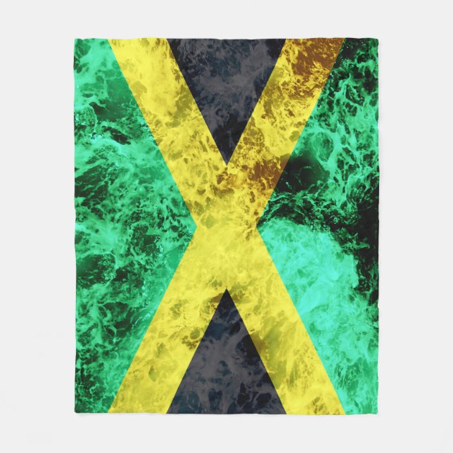 Flag of Jamaica - Ocean Waves Fleece Blanket (Front)