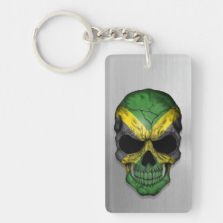 Flag of Jamaica on a Steel Skull Graphic Key Ring