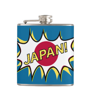 Flag Of Japan Kapow Comic Style Star Hip Flask