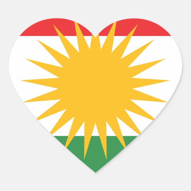 Flag of Kurdistan; Kurd; Kurdish Heart Sticker (Front)
