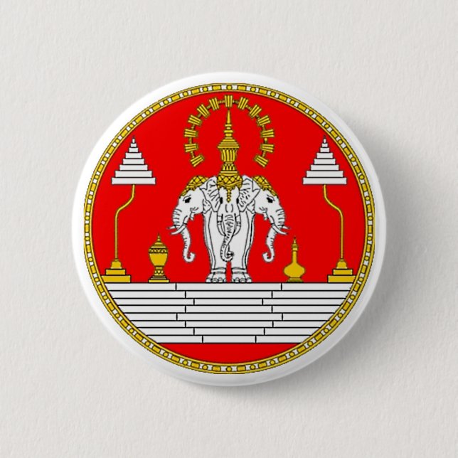 FLAG OF LAOS THREE HEAD ELEPHANT 6 CM ROUND BADGE (Front)