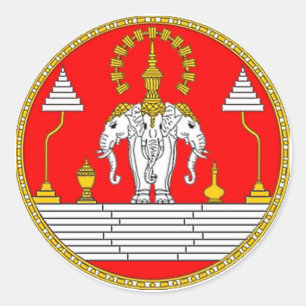 FLAG OF LAOS THREE HEAD ELEPHANT CLASSIC ROUND STICKER