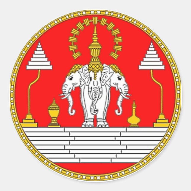 FLAG OF LAOS THREE HEAD ELEPHANT CLASSIC ROUND STICKER (Front)