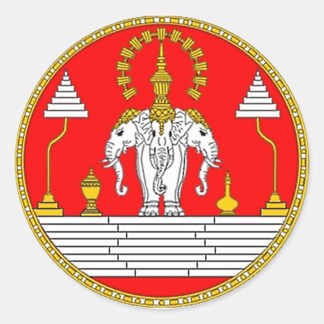 FLAG OF LAOS THREE HEAD ELEPHANT CLASSIC ROUND STICKER (Front)