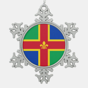 Flag of Lincolnshire Snowflake Pewter Christmas Ornament