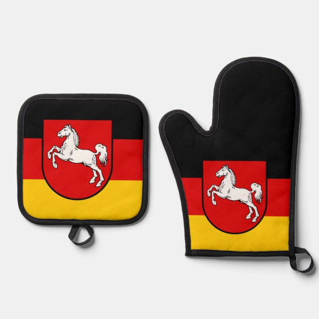 Flag of Lower Saxony Oven Mitt & Pot Holder Set (Front)