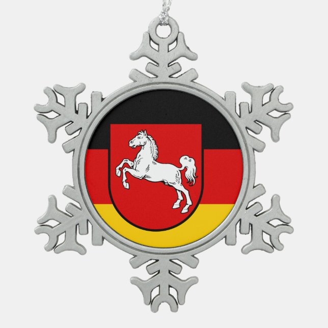 Flag of Lower Saxony Snowflake Pewter Christmas Or Snowflake Pewter Christmas Ornament (Front)