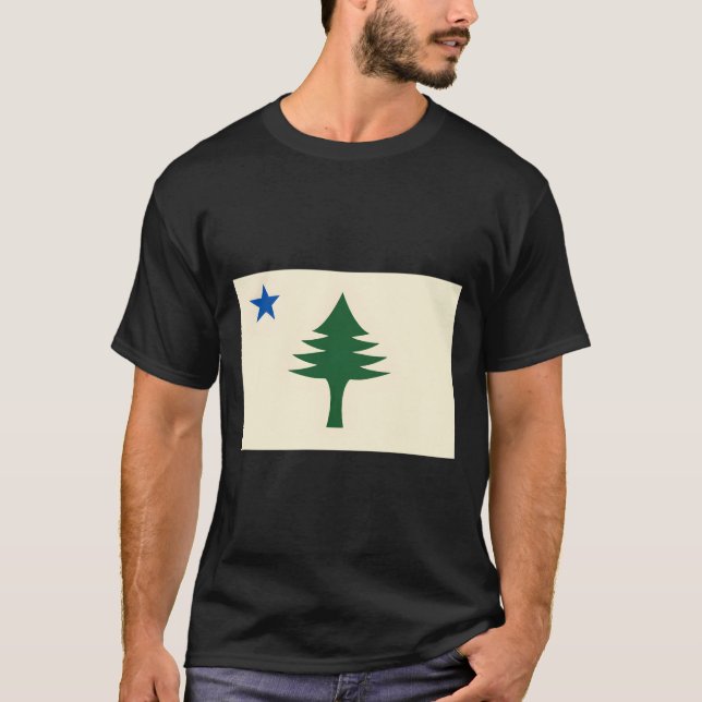 Flag Of Maine 1901 Maine State Flag E Tree State T-Shirt (Front)